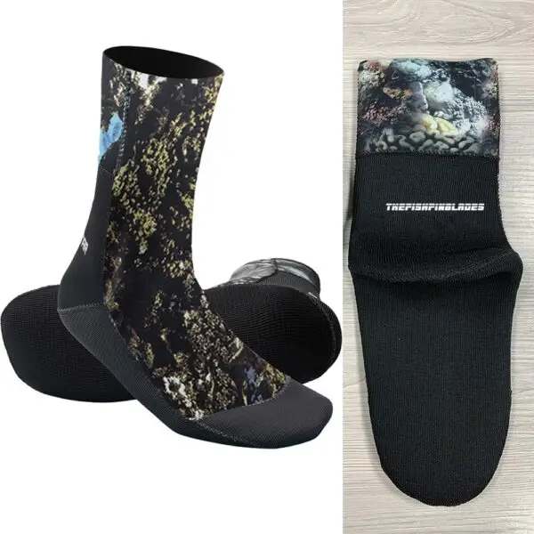 "THEFISHFINBLADES Camouflage Diving Socks: Blend into your underwater environment with style and comfort."